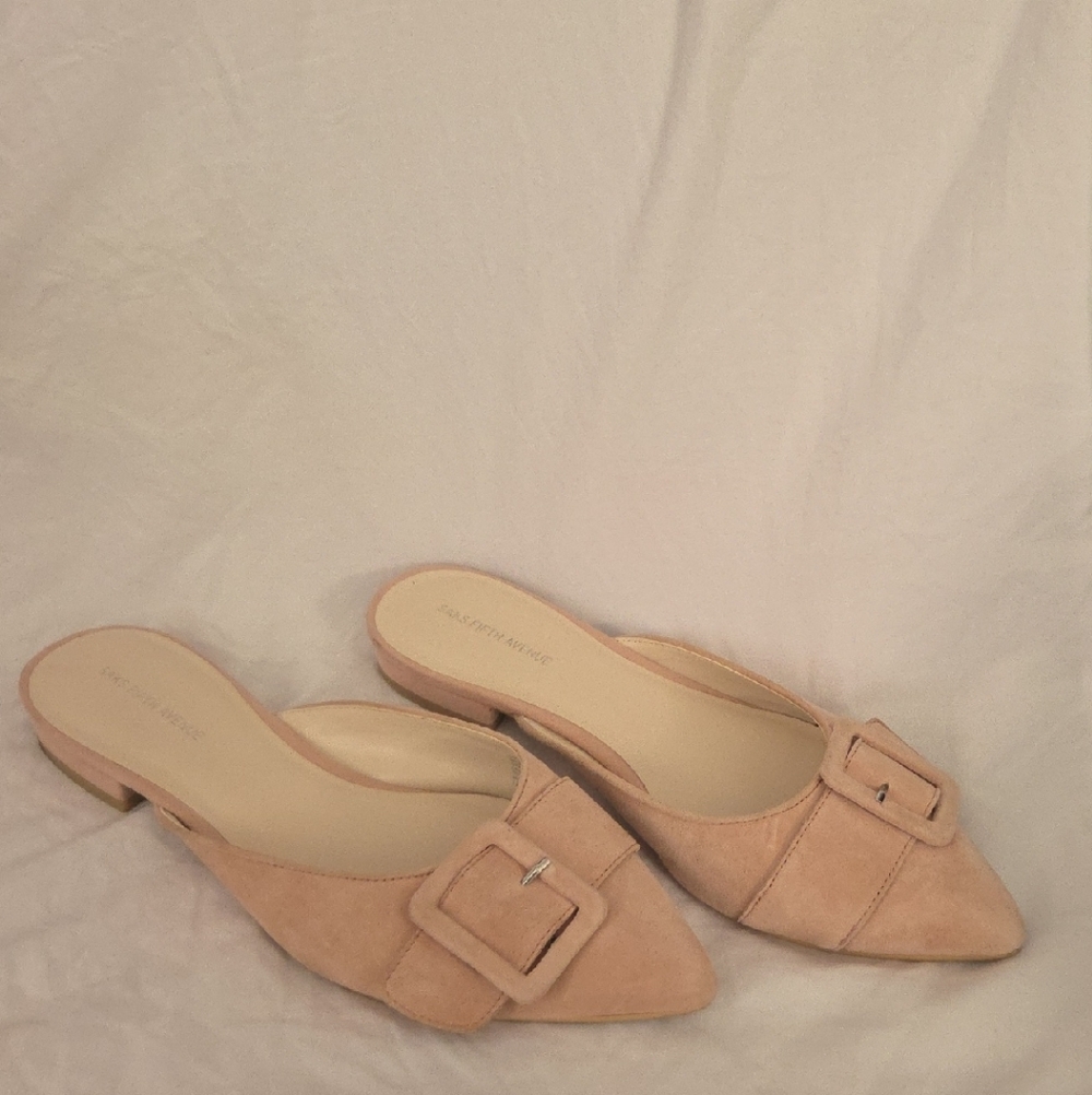 Saks Fifth Avenue Blush Pointed Buckle Mules